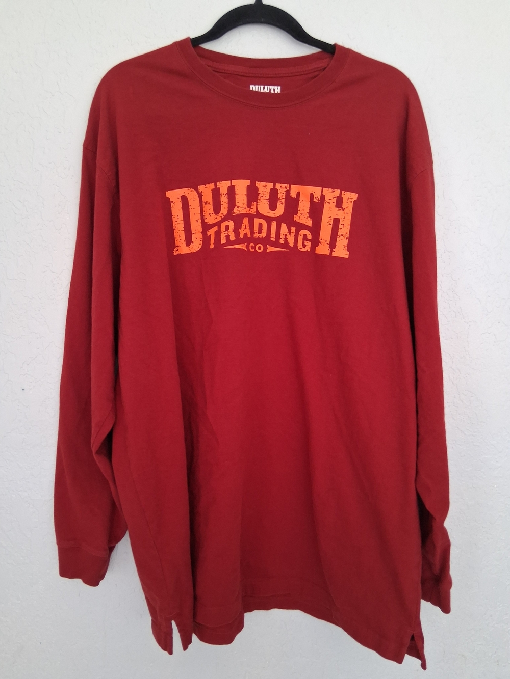 Duluth Trading Co Red Orange Logo Long Sleeve Longtail T Shirt Size L - Picture 1 of 5